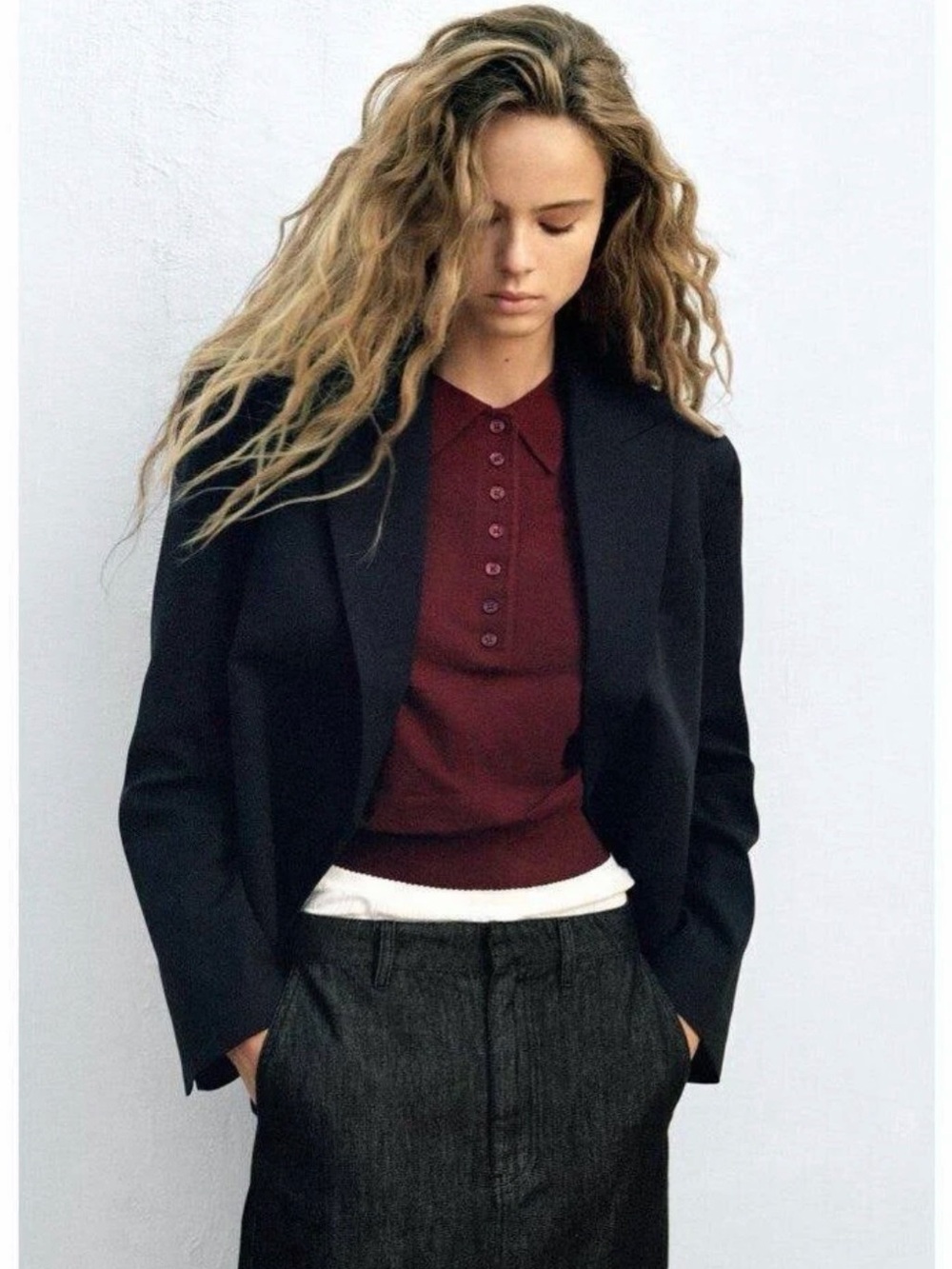 NWT- Zara Womens Cropped Blazer Jacket Dark Navy Blue/Black Oversized (Size XL)